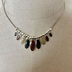 Green and brown oval pendant necklace
